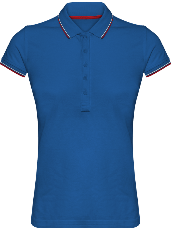 Polo Rayé Femme 100% Coton | Broderie Et Impression  Light Royal Blue / Red / White