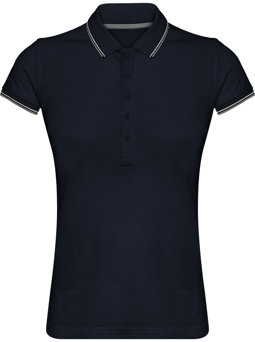 Polo Rayé Femme 100% Coton | Broderie Et Impression  Navy / Light Grey / White