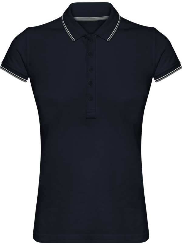 Polo Rayé Femme 100% Coton | Broderie Et Impression  Navy / Light Grey / White