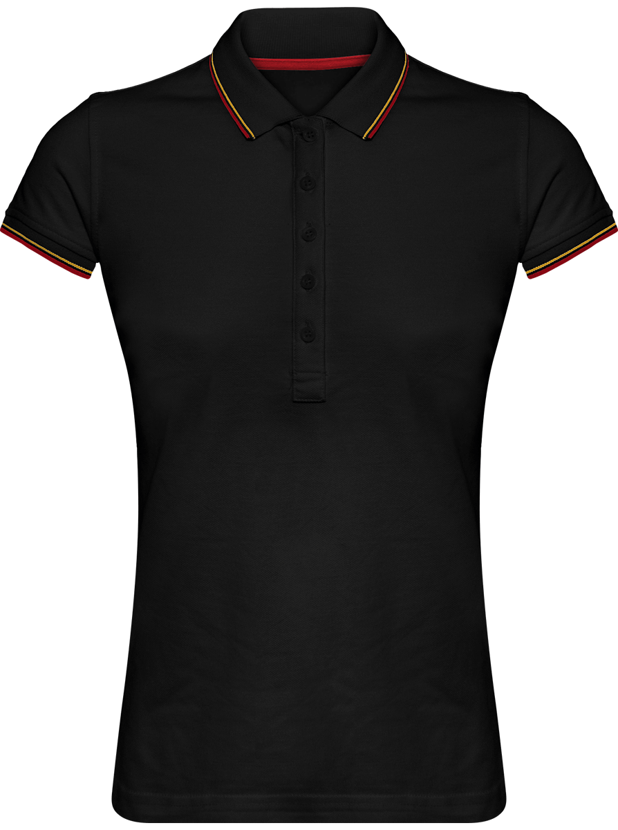 Polo Mujer Malla Piqué 2 Bandas Black / Red / Yellow