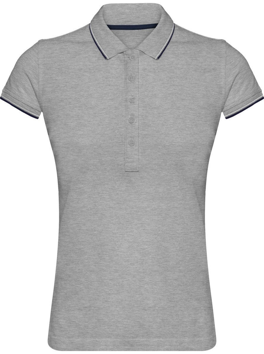 Polo Rayé Femme 100% Coton | Broderie Et Impression  Oxford Grey / Navy / White