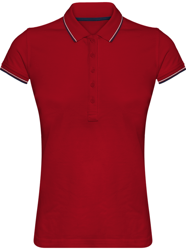 Polo Rayé Femme 100% Coton | Broderie Et Impression  Red / Navy / White