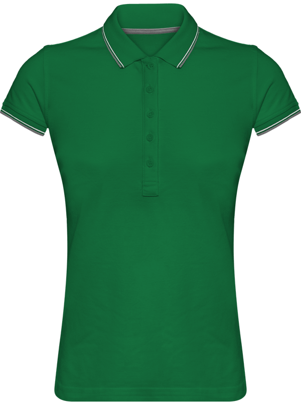 Polo Mujer Malla Piqué 2 Bandas Kelly Green / Light Grey / White