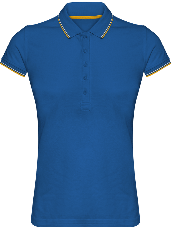 Polo Rayé Femme 100% Coton | Broderie Et Impression  Light Royal Blue / Yellow / White