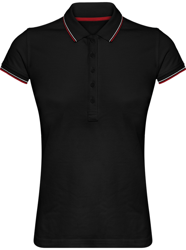 Polo Rayé Femme 100% Coton | Broderie Et Impression  Black / Red / White