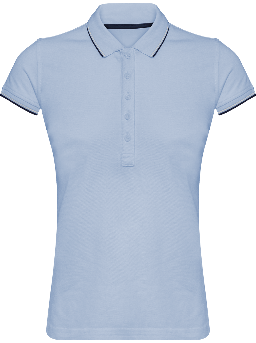 Polo Rayé Femme 100% Coton | Broderie Et Impression  Sky Blue / Navy / White
