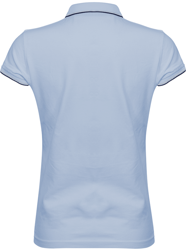 Polo maille piquee 2 bandes femme dos Sky Blue / Navy / White