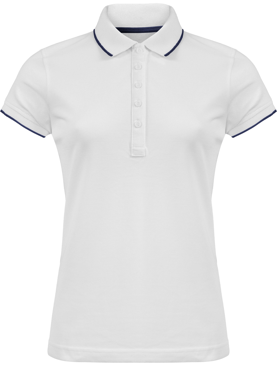 Polo Coton Pour Femme | Col Liseré | Broderie Et Impression White / Navy / White