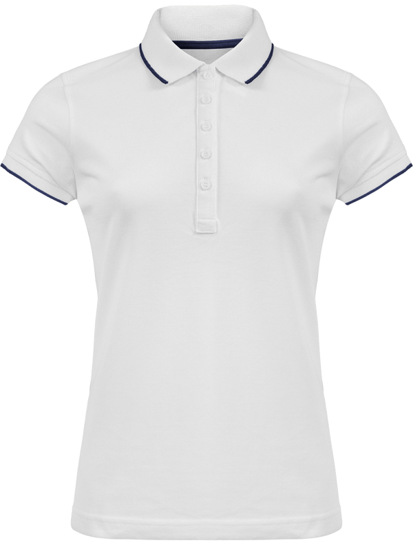 Polo Mujer Cuello Banda Contraste White / Navy / White