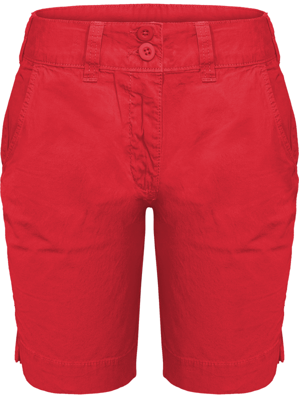 Bermuda Femme 100% Coton Canvas | Brodé Et Imprimé Washed Red