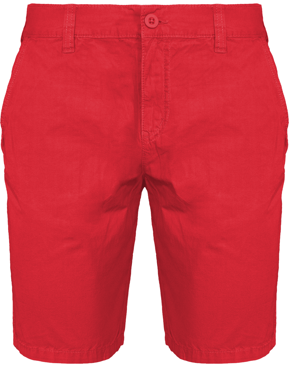 Bermuda Homme 100% Coton Canvas | Brodé Et Imprimé Washed Red