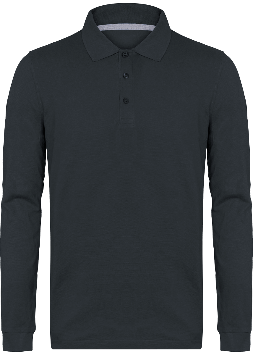 Polo Manches Longues Homme | 100% Coton Maille Piquée Dark Grey