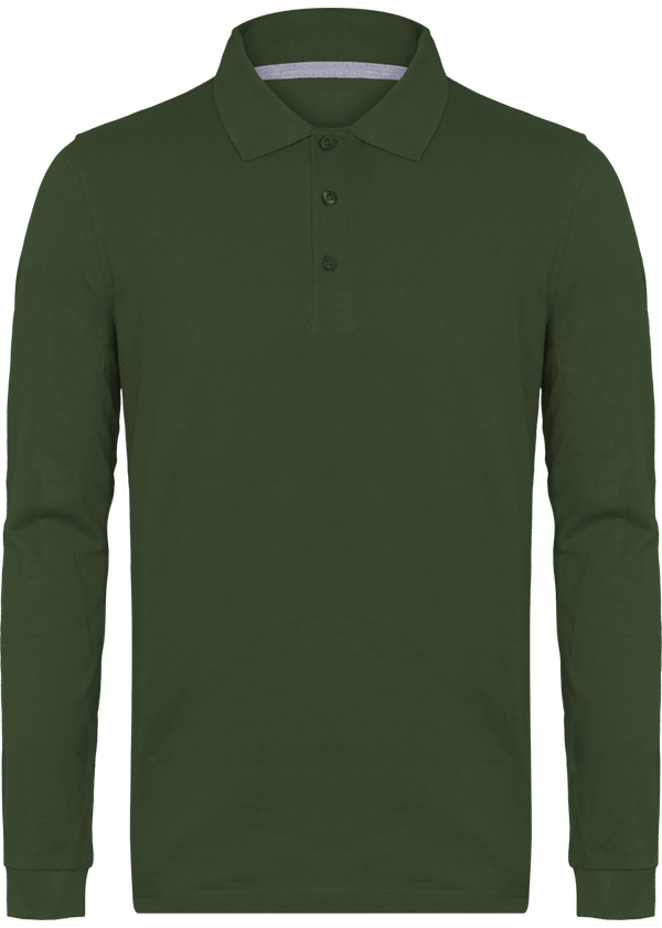 Polo Manches Longues Homme | 100% Coton Maille Piquée Dark Khaki