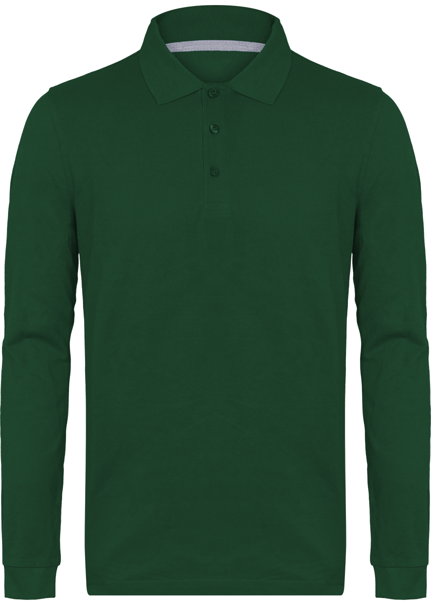 Polo Manches Longues Homme | 100% Coton Maille Piquée Forest Green