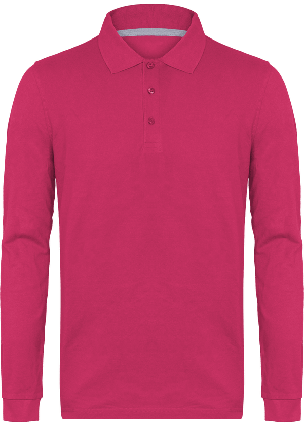 Polo Manches Longues Homme | 100% Coton Maille Piquée Fuchsia