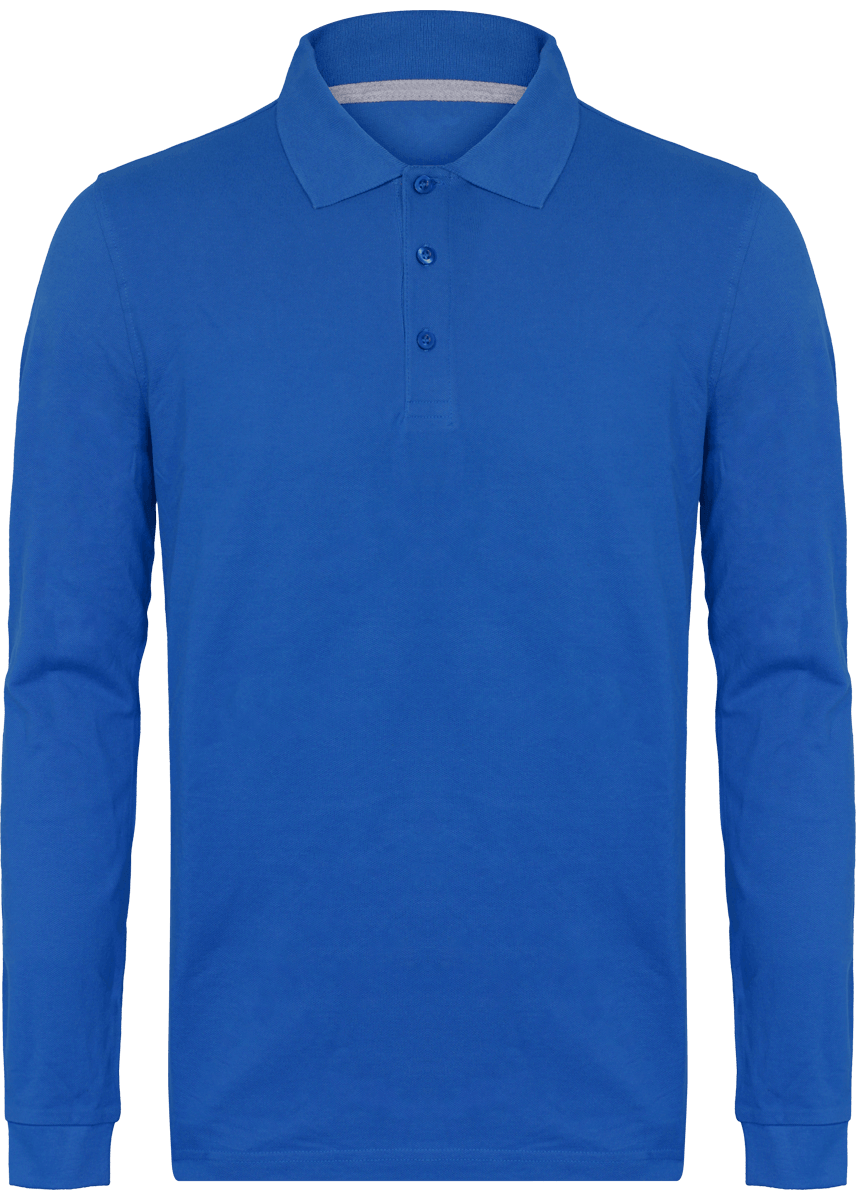 Polo Manches Longues Homme | 100% Coton Maille Piquée Light Royal Blue