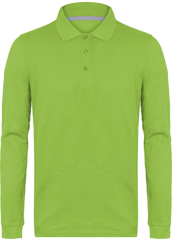 Polo Manches Longues Homme | 100% Coton Maille Piquée Lime