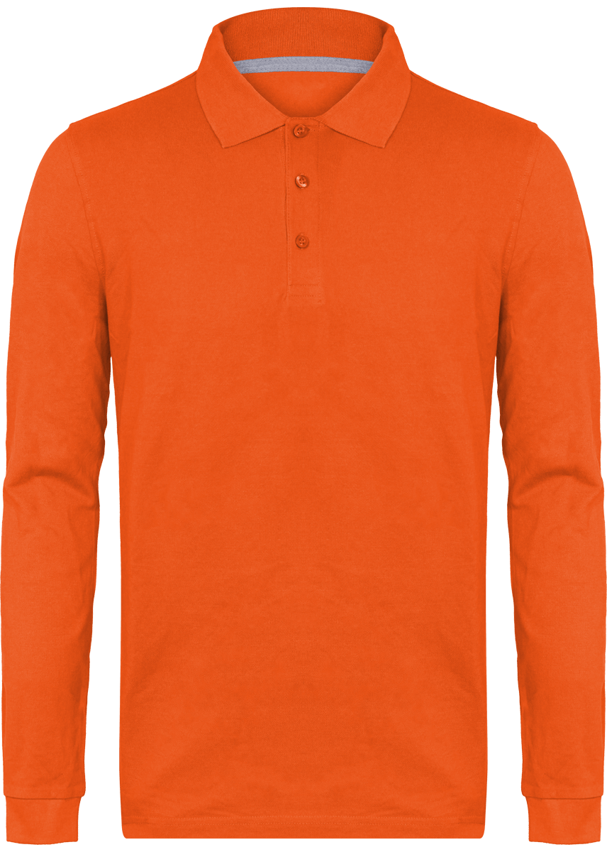 Polo Manches Longues Homme | 100% Coton Maille Piquée Orange