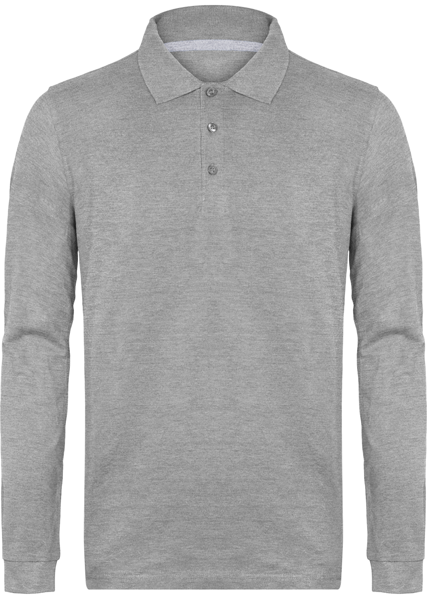 Polo Manches Longues Homme | 100% Coton Maille Piquée Oxford Grey