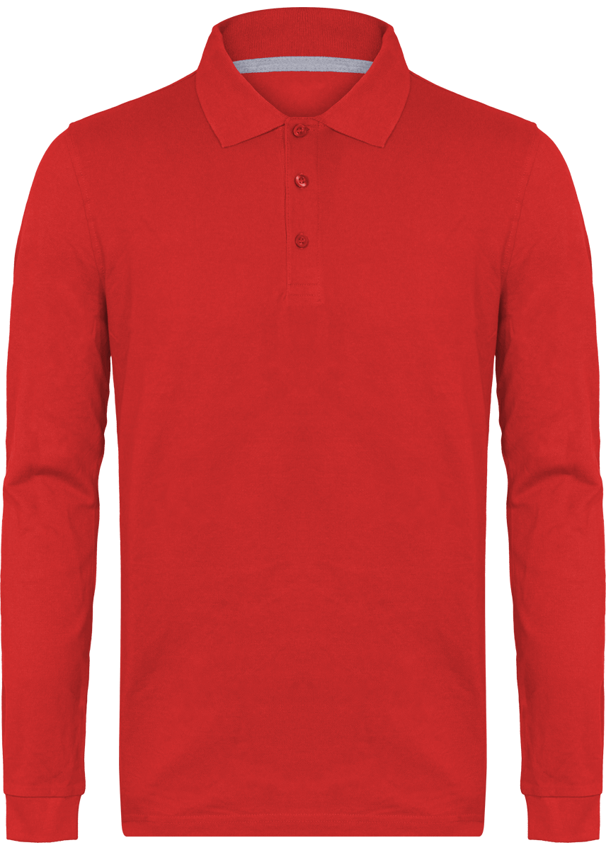 Polo Manches Longues Homme | 100% Coton Maille Piquée Red