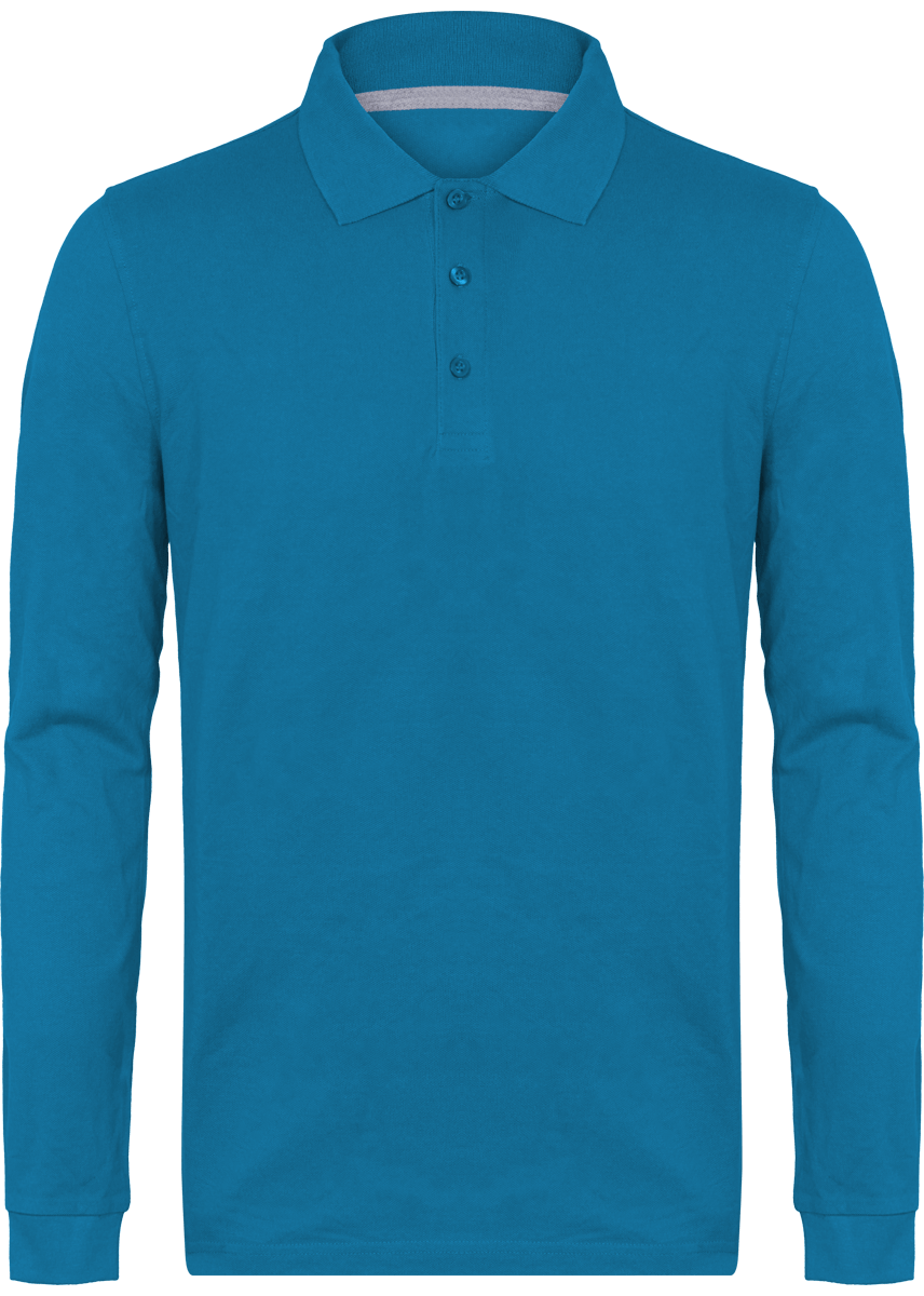 Polo Manches Longues Homme | 100% Coton Maille Piquée Tropical Blue