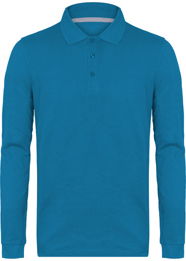 Polo Manches Longues Homme | 100% Coton Maille Piquée Tropical Blue