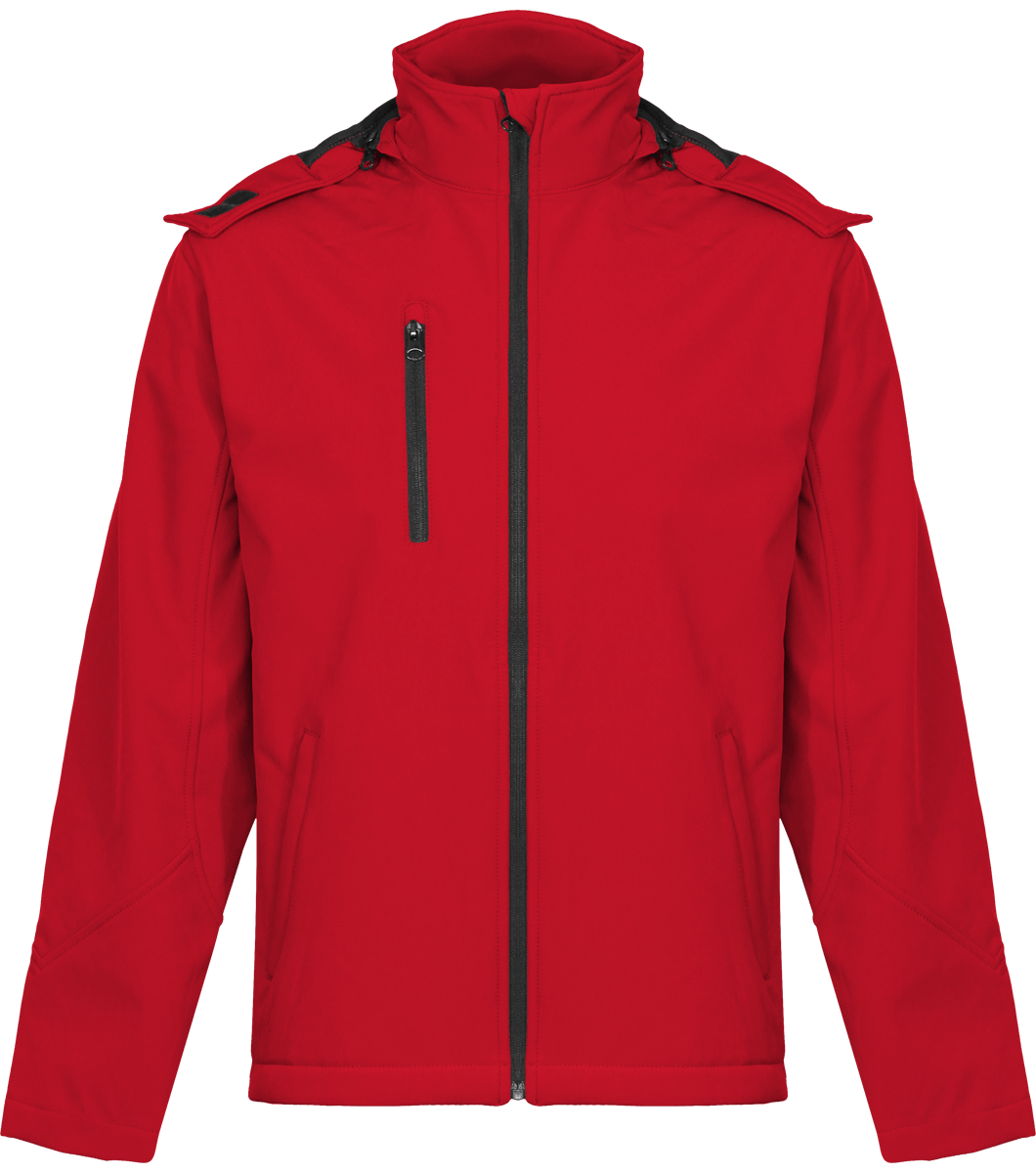 Softshell Homme À Capuche | Doublée Polaire | Broderie Et Impression Red / Black