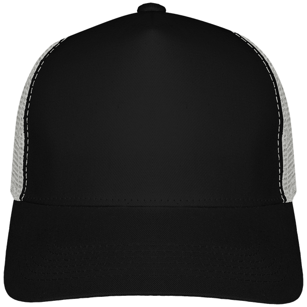 Customizable 6 Half Mesh Trucker Cap On Tunetoo Black / Light Grey