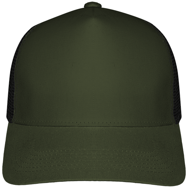 Customizable 6 Half Mesh Trucker Cap On Tunetoo Olive Green / Black