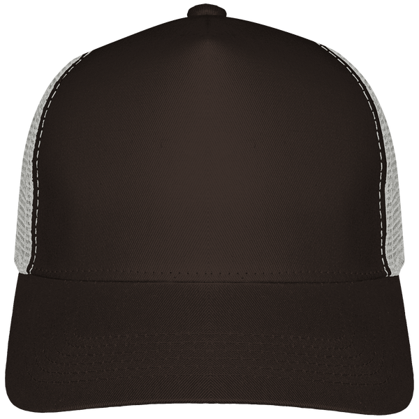 Customizable 6 Half Mesh Trucker Cap On Tunetoo Chocolate / Caramel