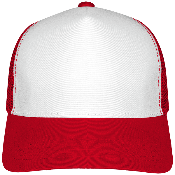 Customizable 6 Half Mesh Trucker Cap On Tunetoo Classic Red / White