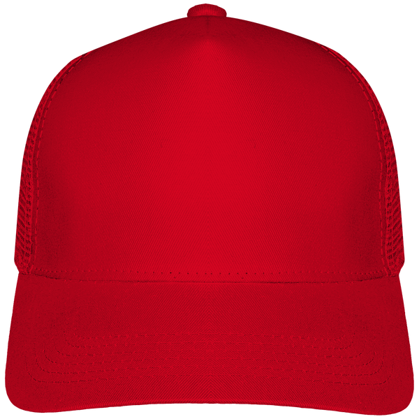 Customizable 6 Half Mesh Trucker Cap On Tunetoo Classic Red