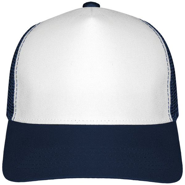 Customizable 6 Half Mesh Trucker Cap On Tunetoo French Navy / White