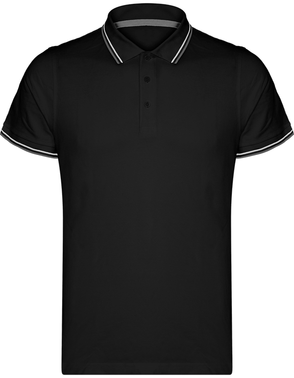 Polo homme maille piquees 2 bandes face Black / Light Grey / White