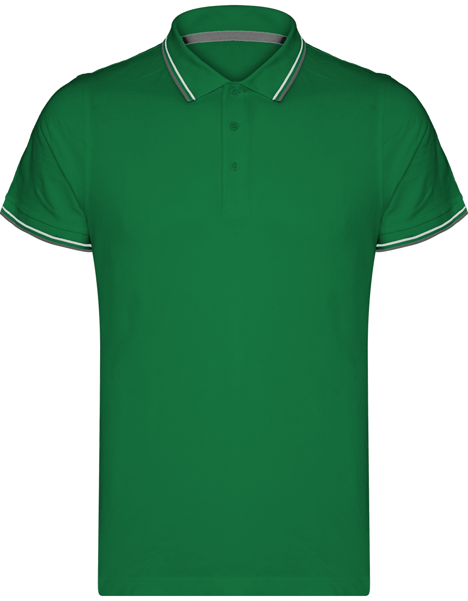 Polo Hombre Malla Piqué 2 Bandas Kelly Green / Light Grey / White