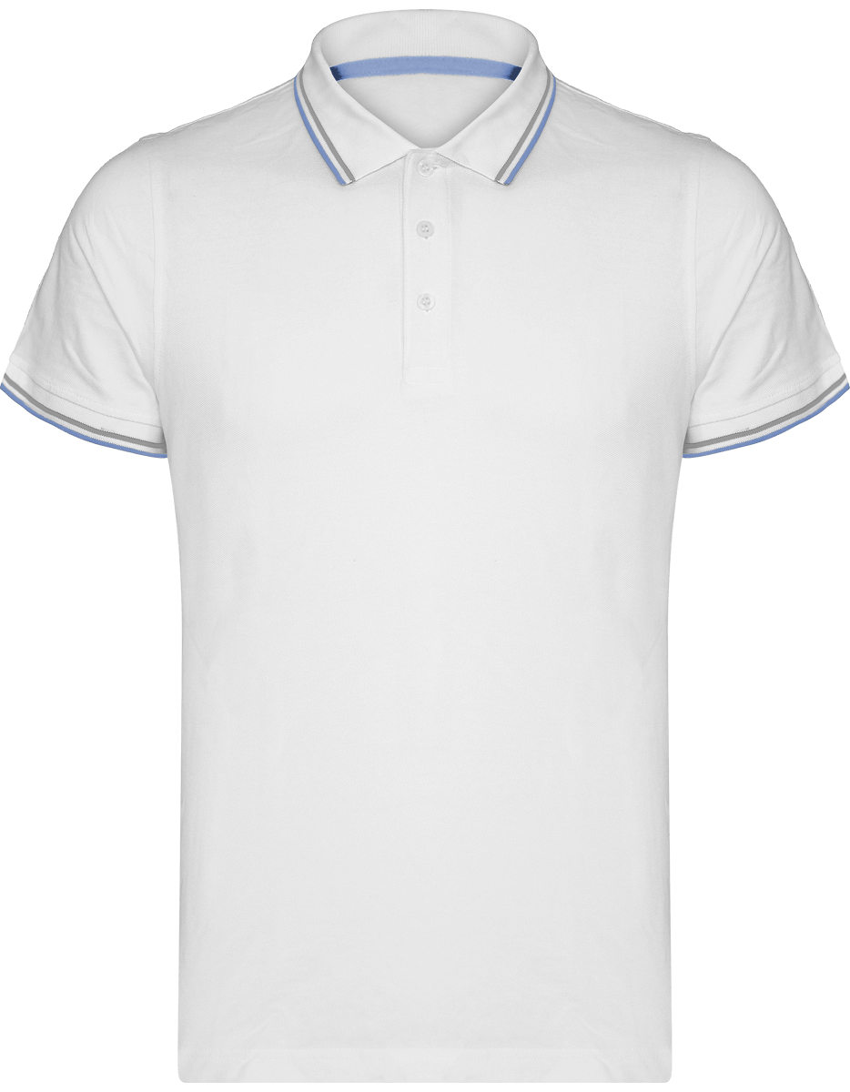 Polo Hombre Malla Piqué 2 Bandas White / Sky Blue / Light Grey