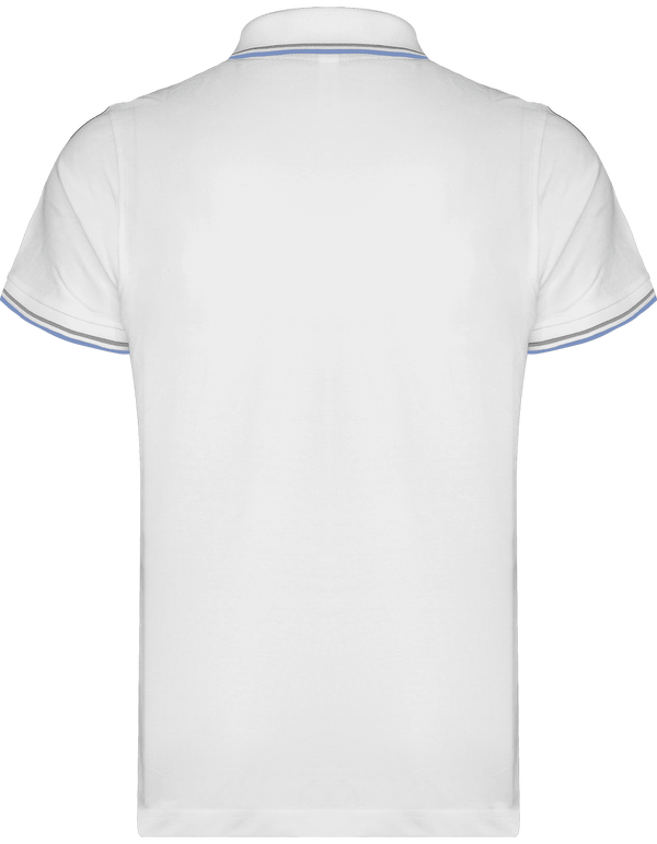 Polo homme maille piquees 2 bandes dos White / Sky Blue / Light Grey