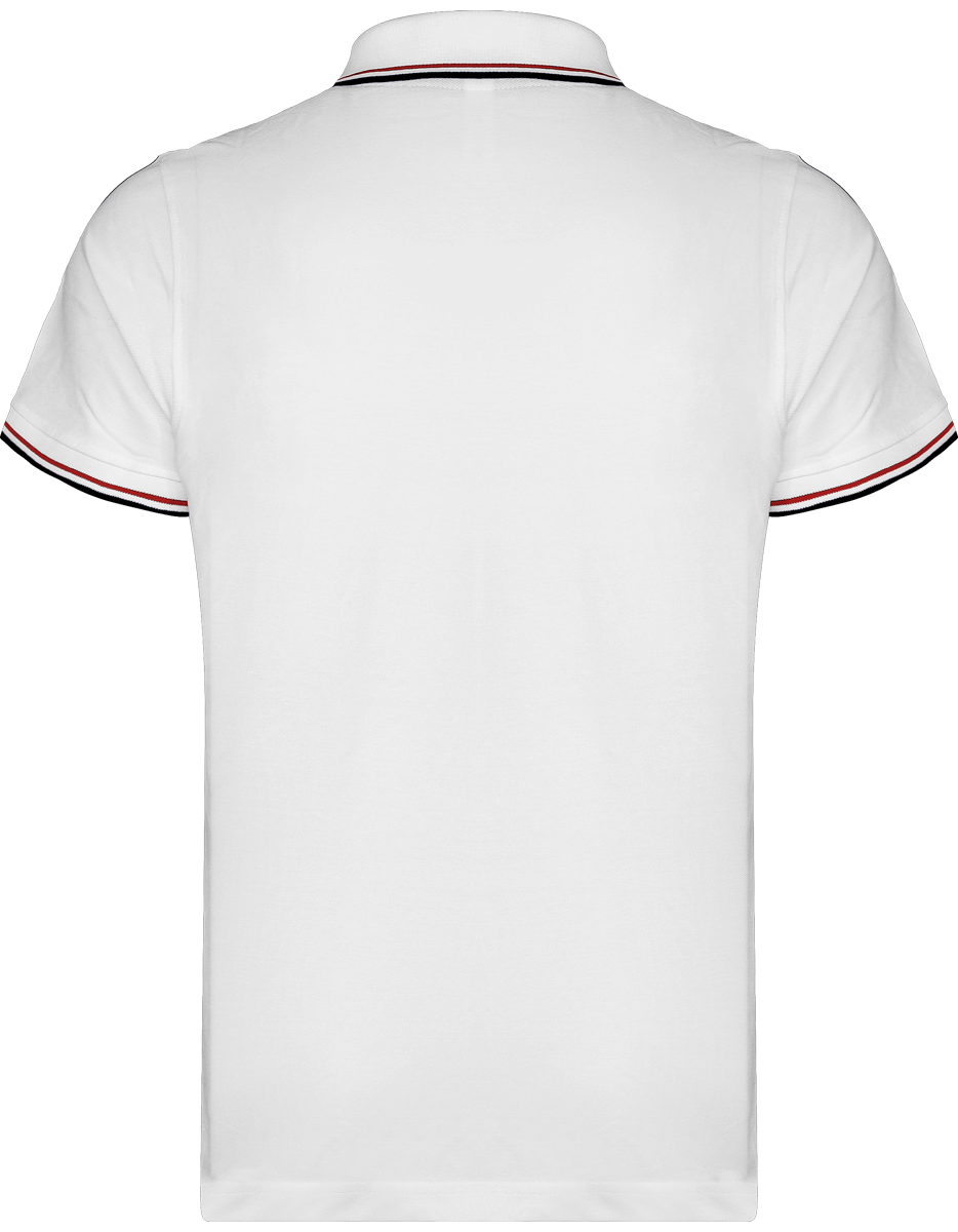 Polo homme maille piquees 2 bandes dos White / Navy / Red