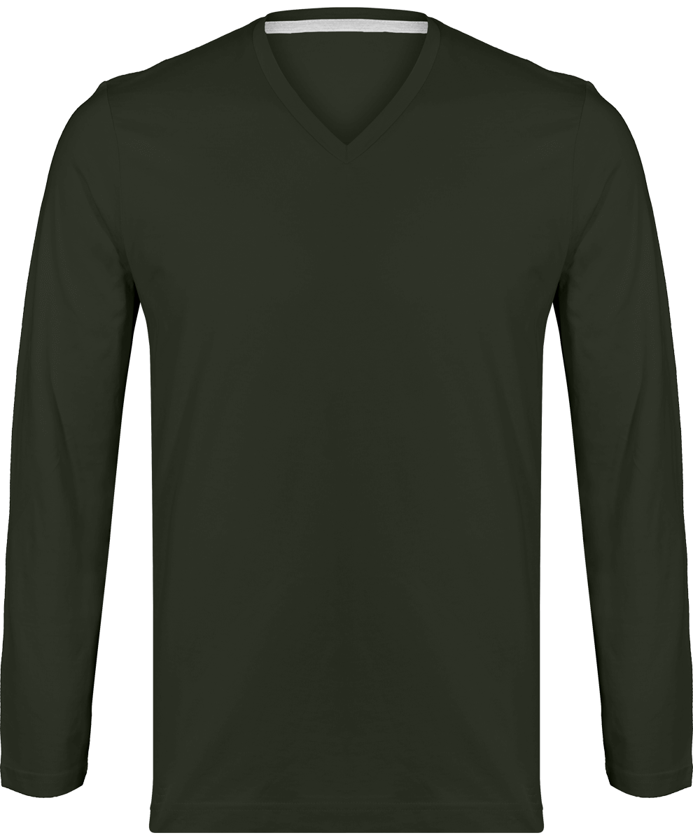 T-Shirt V-Neck Men Long Sleeve Dark Khaki