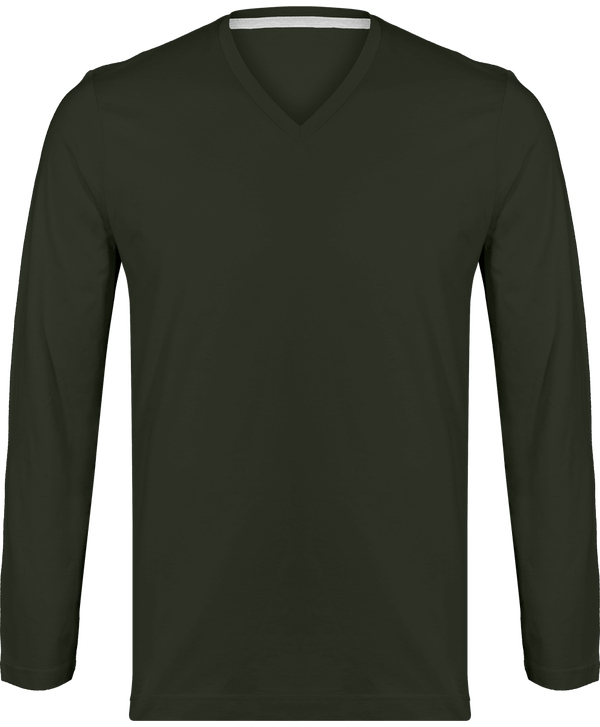 Men's Long Sleeve V-Neck T-Shirt Dark Khaki