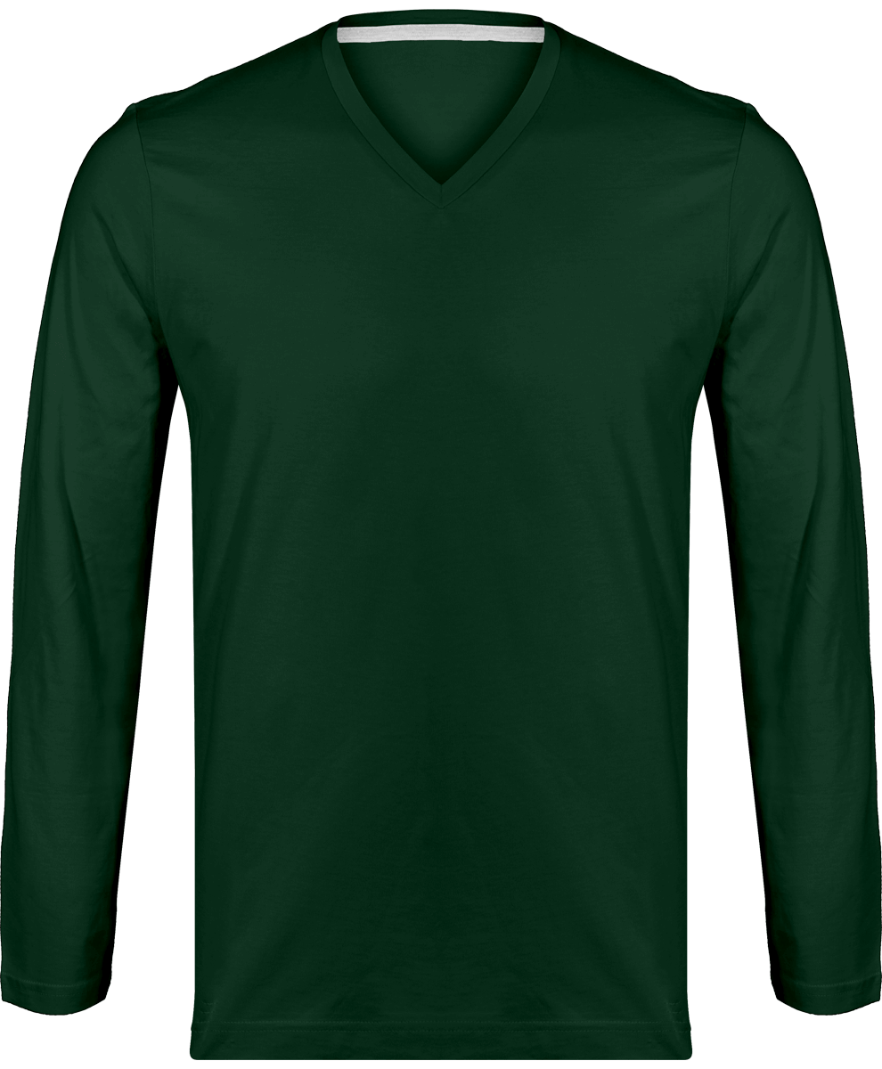 T-Shirt V-Neck Men Long Sleeve Forest Green