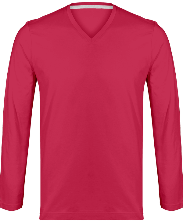 Men's Long Sleeve V-Neck T-Shirt Fuchsia