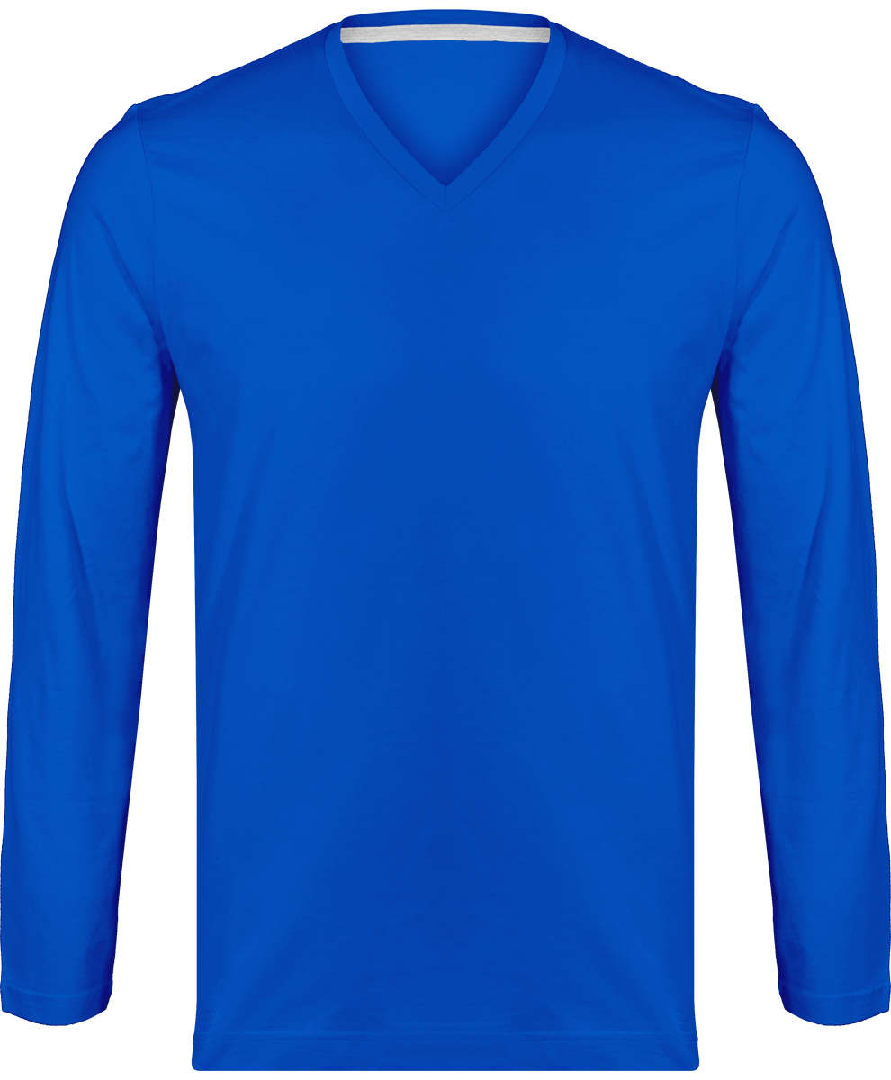 Men's Long Sleeve V-Neck T-Shirt Light Royal Blue