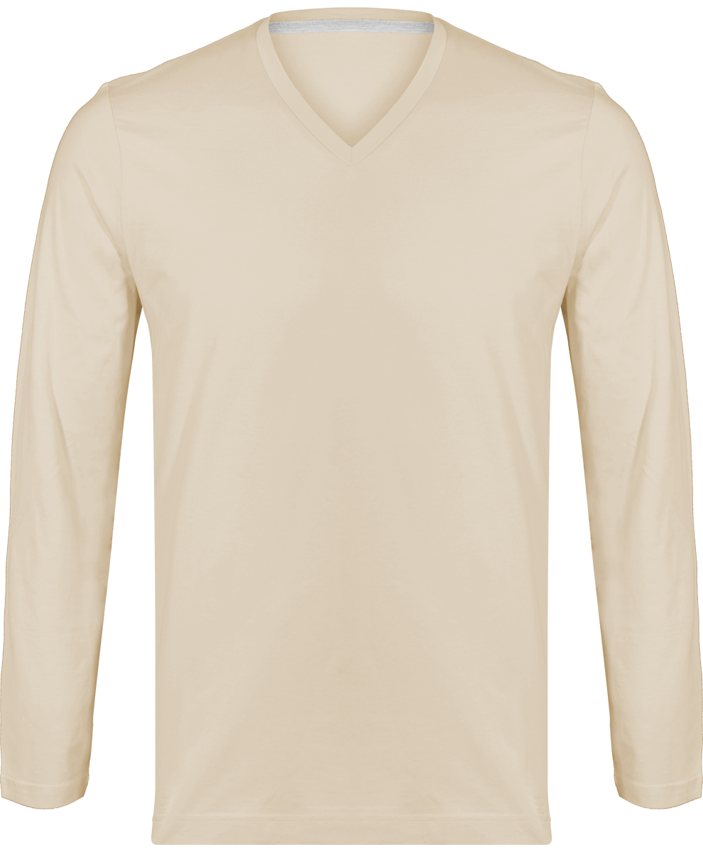 T-Shirt V-Neck Men Long Sleeve Light Sand