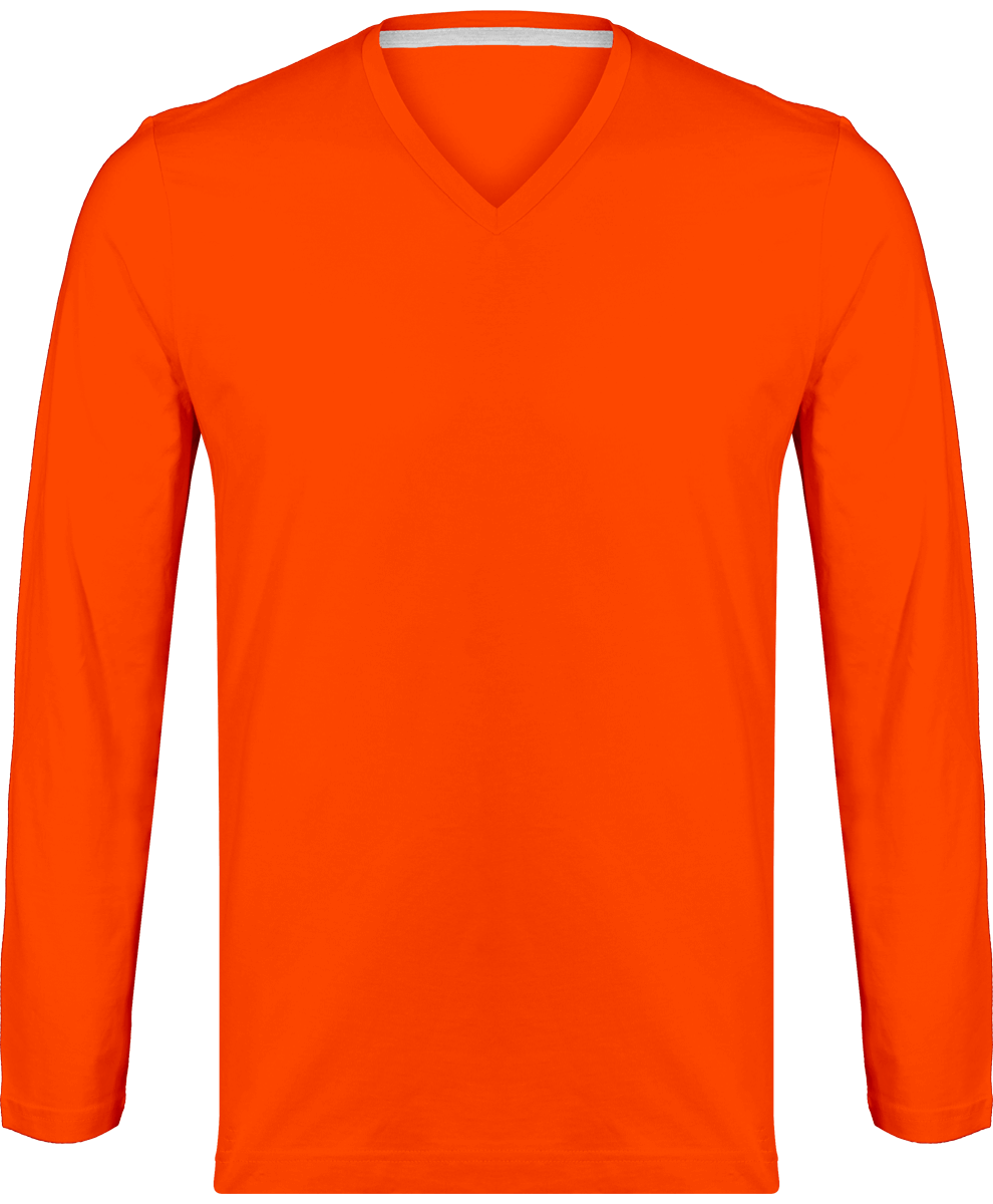 T-Shirt V-Neck Men Long Sleeve Orange