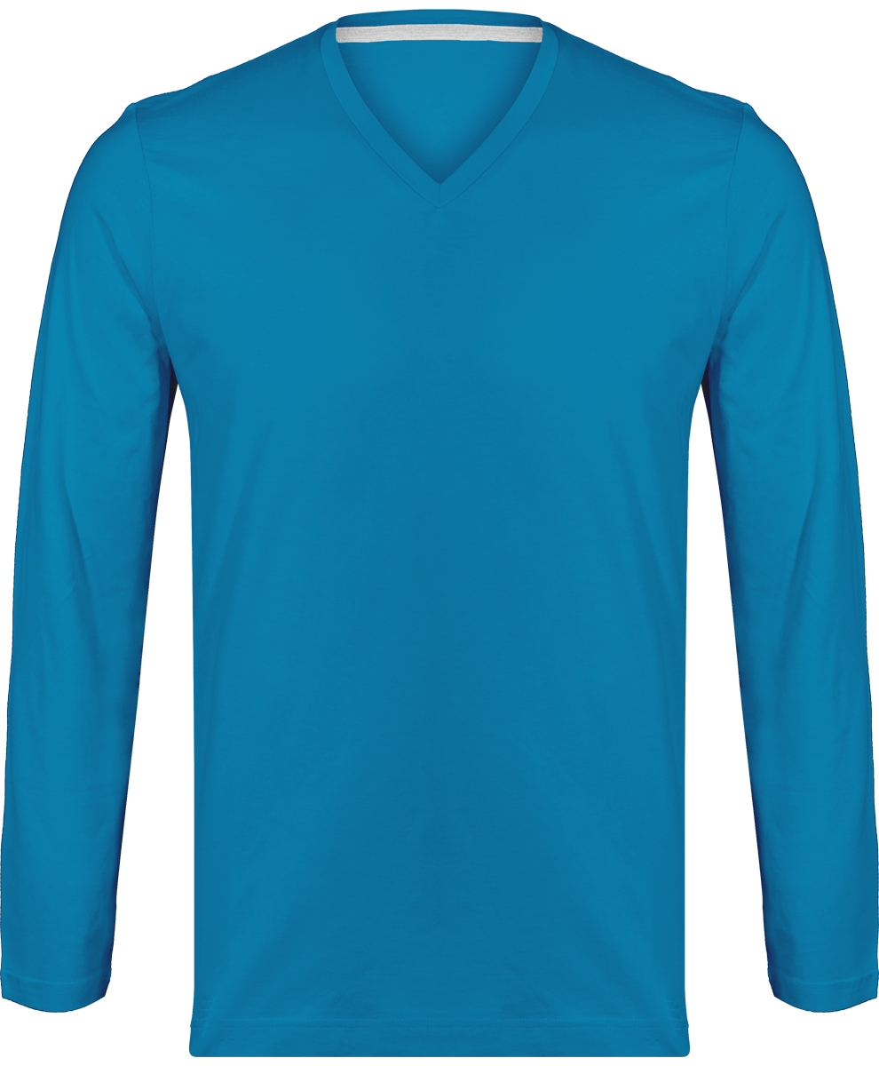 T-Shirt V-Neck Men Long Sleeve Tropical Blue