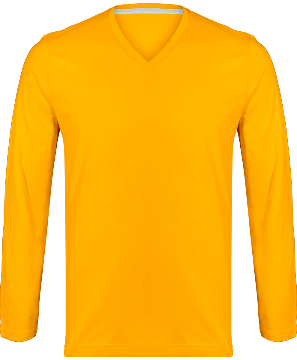 T-Shirt V-Neck Men Long Sleeve Yellow