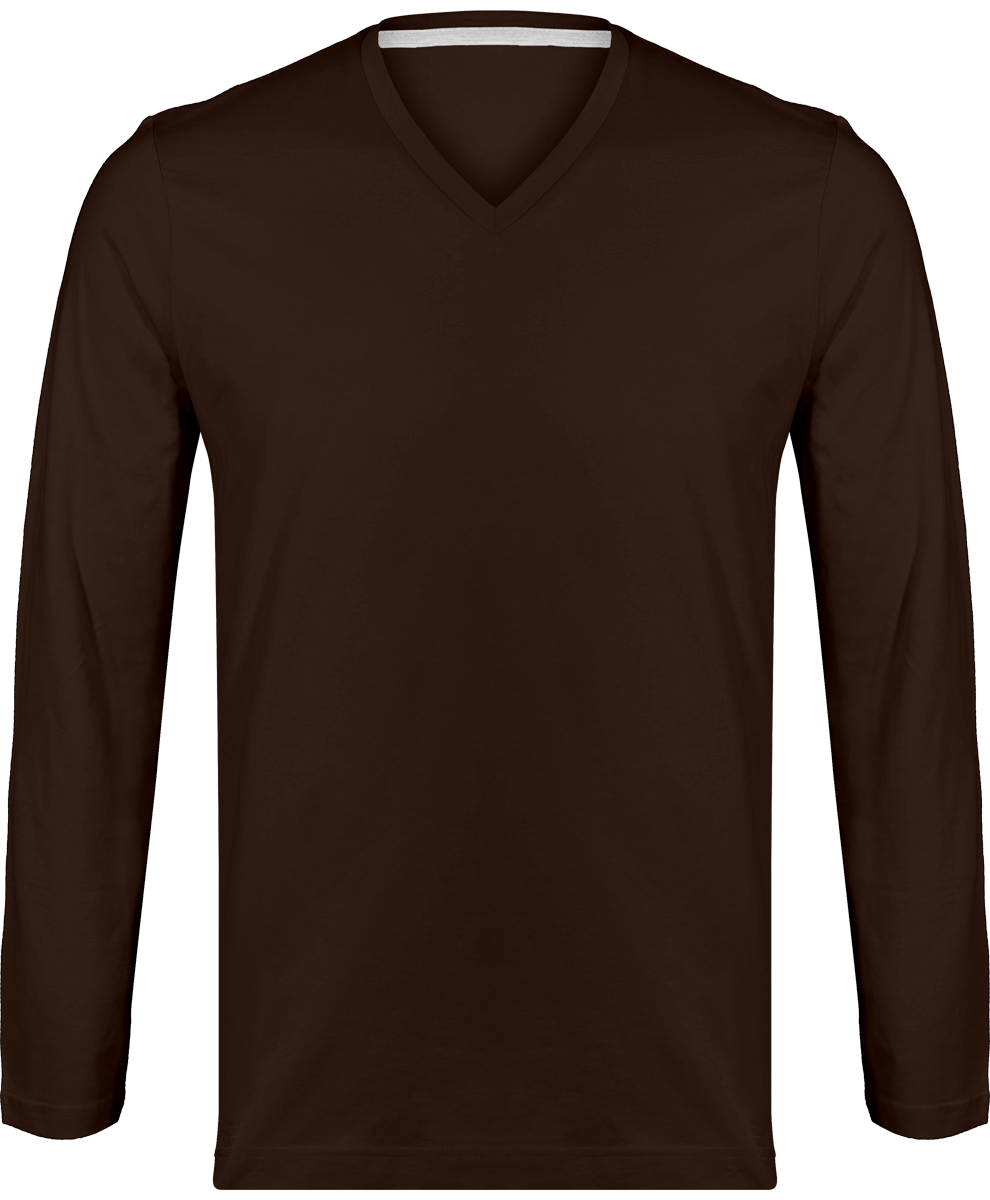 T-Shirt V-Neck Men Long Sleeve Chocolate