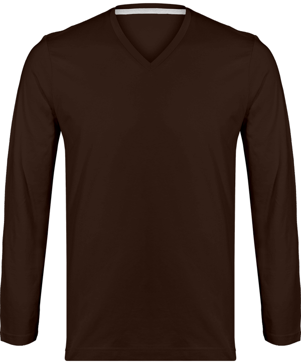 Men's Long Sleeve V-Neck T-Shirt Chocolate