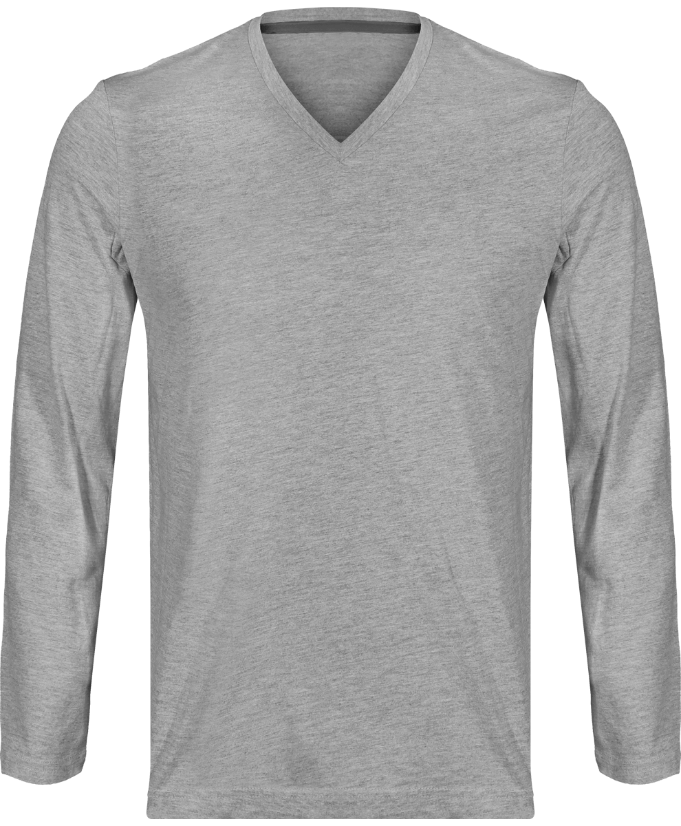 T-Shirt V-Neck Men Long Sleeve Oxford Grey